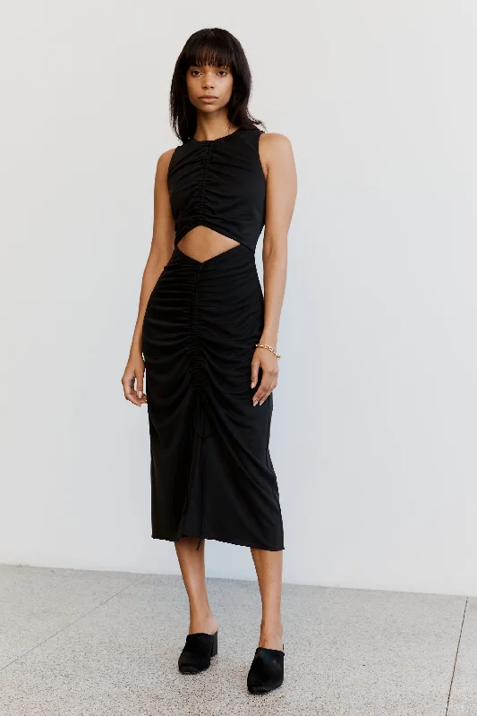 Third Form Marble Draw In Midi Dress - Washed Black