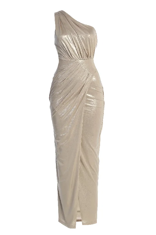 Champagne Lavina Metallic Maxi Dress