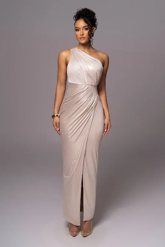 Champagne Lavina Metallic Maxi Dress