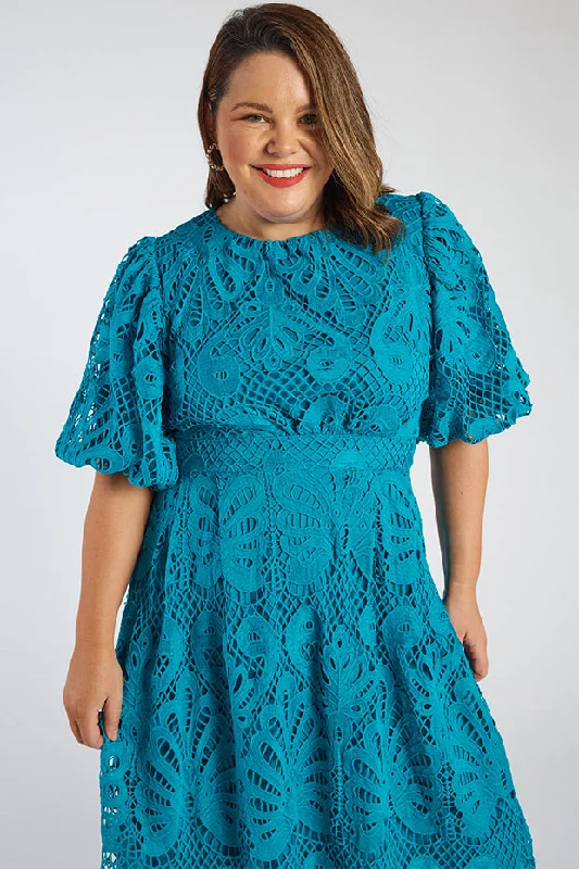 Neva Teal Lace Party Dress