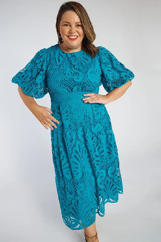 Neva Teal Lace Party Dress