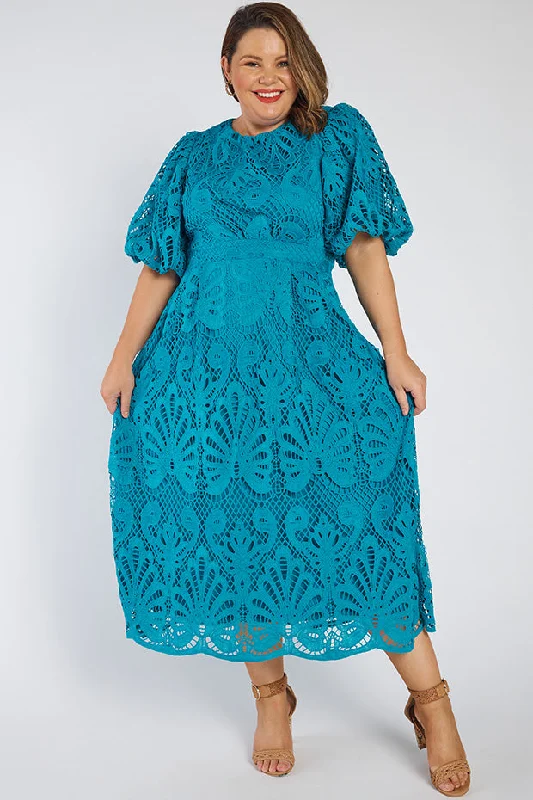 Neva Teal Lace Party Dress