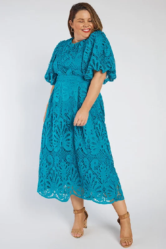 Neva Teal Lace Party Dress