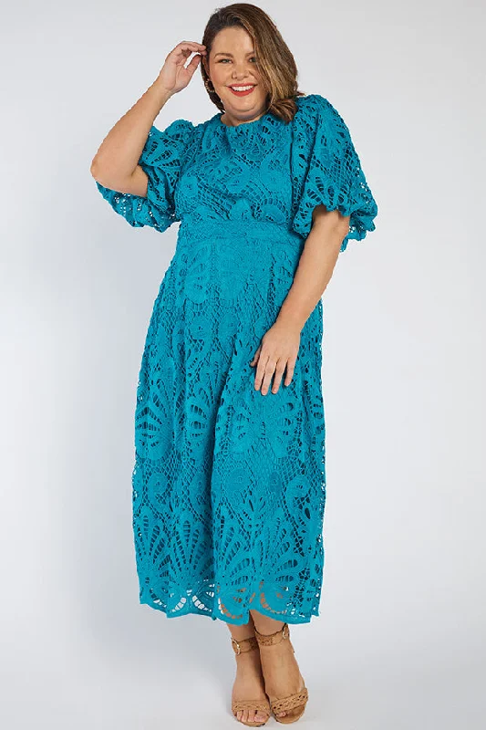 Neva Teal Lace Party Dress