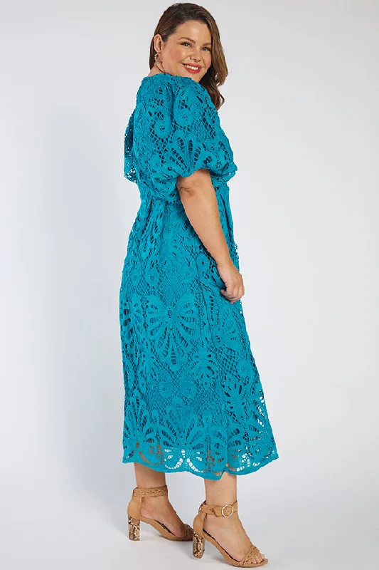 Neva Teal Lace Party Dress