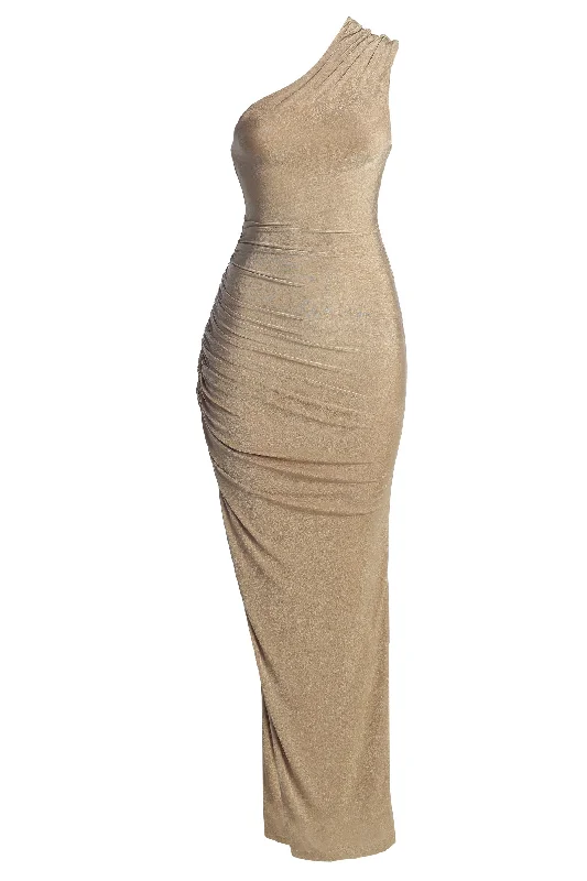 Taupe Contrast Eden One Shoulder Maxi Dress