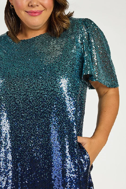 Taylor Ombre Blue Sequin Dress