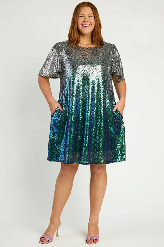 Taylor Ombre Silver Sequin Dress